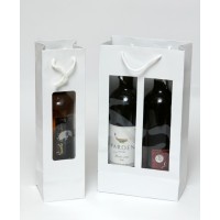 Luxury cardboard bags for wine bottles / 2 bottles, rope handle + clear side