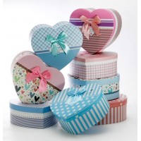 3 Heart  / Square shape boxes set + satin ribbon